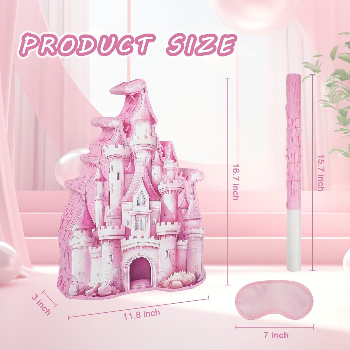 Princess Castle Pinata - Pink Castle Pinata with Blindfold and Bat for Girls Kids Princess Theme - Castle B - image 2