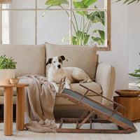 Dog Ramp, 5 Level Adjustable Height Folding Pet Ramp for High Bed, Portable Paw Ramps Large Bed Ramp for Medium & Large Old Dogs & Cats - Natural Wood Furniture Quality