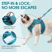 Cat Harness and Leash - Ultra Light Escape Proof Kitten Collar Cat Walking Jacket with Running - Turquoise / Large - image 2
