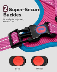 MIDOG No-Pull Dog Harness | Adjustable & Reflective Pet Harness Leash Set for Small Medium Large Dogs Walking, Training| No Choke, Front Clip, Soft Padded Vest with Easy Control Handle - Pink, XL