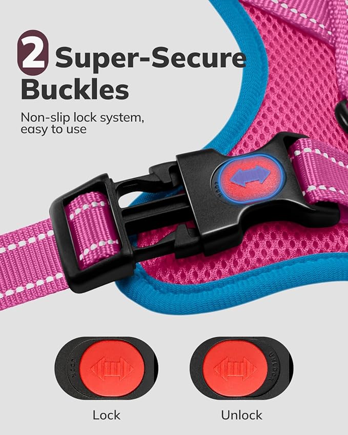 MIDOG No-Pull Dog Harness | Adjustable & Reflective Pet Harness Leash Set for Small Medium Large Dogs Walking, Training| No Choke, Front Clip, Soft Padded Vest with Easy Control Handle - Pink, XL