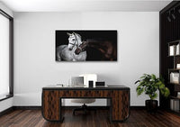 Jiuqinghua Wall Art Canvas Print Picture White and Brown Horses 1 Panel Wild Animal Painting Artwork for Living Room Bedroom Office Home Wall Decor Stretched and Framed Ready to Hang 24x48inches