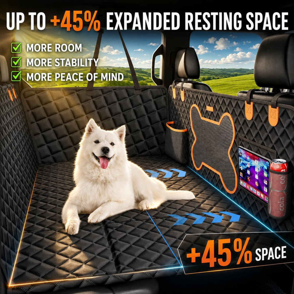 XL Hard-Bottom Dog Car Seat Extender for Trucks & SUVs – Waterproof Rear Seat Hammock for Large Dogs