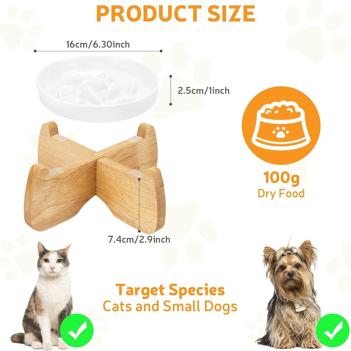 Ceramic Slow Feeder Cat Bowl 6.3" Wide – Essentials for Cats - Raised Slow Feeder Bowl (1 Pack) - image 2