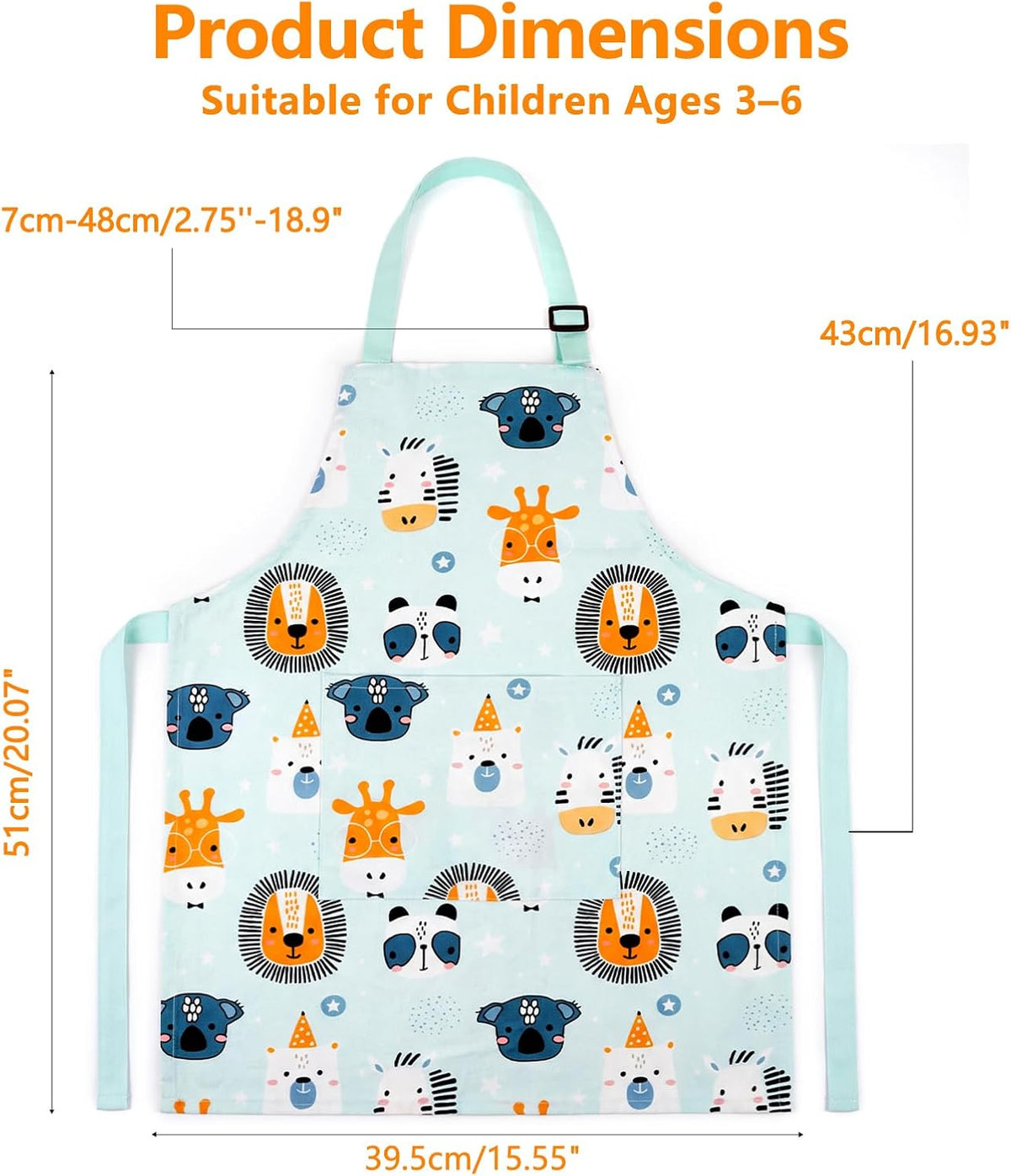 Kids Apron for Boys and Girls Aged 3-6 100% Cotton Blue WQHM – Fun for Kids & Family - Green 1-pack Apron - image 2