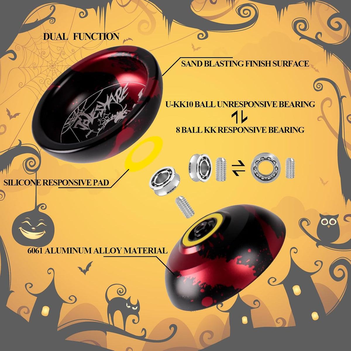 LESHARE X2 Dual-Mode Yoyo for Advanced Players & Teens Beginners – Fun for Kids & Family - Red Black - image 3