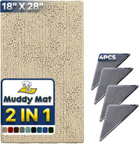 Muddy Mat | Absorbent Microfiber Chenille Door Mat Grey 24" x 35" with Heavy Duty Non-Slip Rug - 18" x 28" / Beige