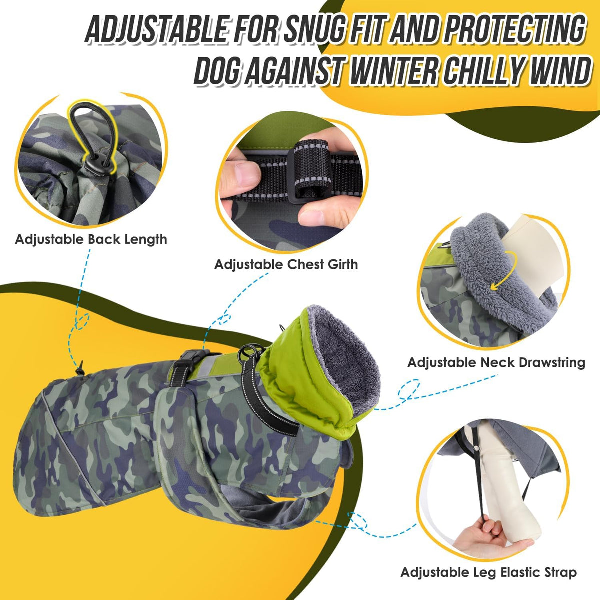 SlowTon Dog Winter Coat, 3 Layers Thick Warm Fleece Lining Dog Jacket – Essentials for Dogs - XX-Large / Green Camo - image 2