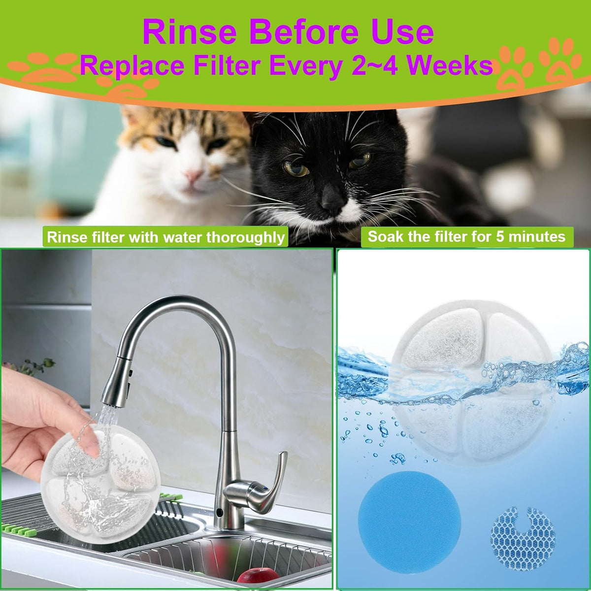Cat Water Fountain Filter Replacement for Square 2.2L/73oz Pet - Filter / 5 Set - image 3