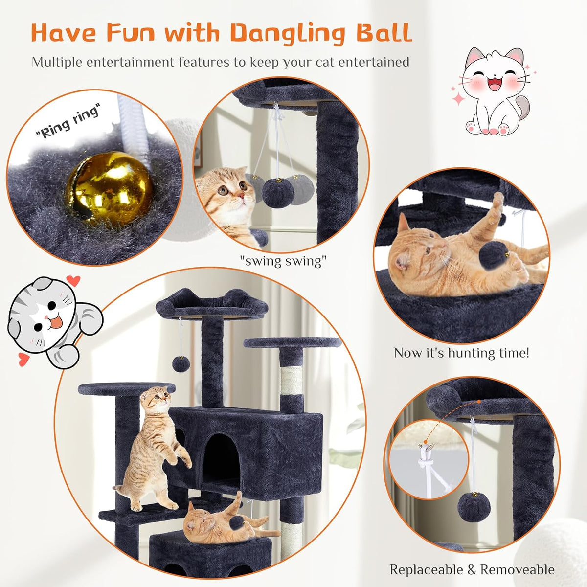 Sweetcrispy 54-inch Cat Tree Tower with Scratching Posts - Grey / 54*19.7*19.7IN - image 4
