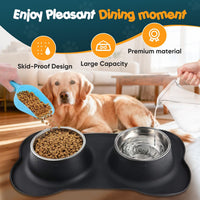 Double Dog Food Bowls Stainless Steel & Water Dish with No-Spill - image 2