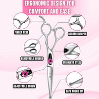 Kenchii Love Dog Grooming Scissors, 6.5 Inch Straight Balltip Shears, Dog Scissors for Grooming, Professional Pet Grooming Scissors, Safety Round Tip Shears