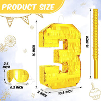 Sratte gold foil number piñata set with gold blindfold, piñata stick and bag of confetti - view 21