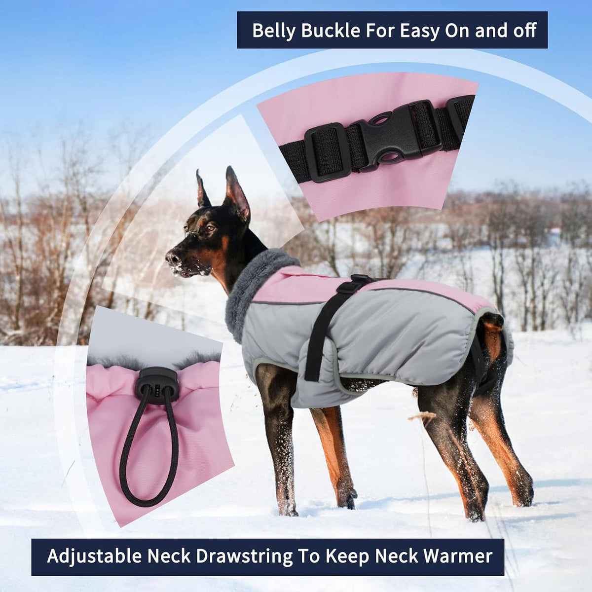 IECOii Extra Warm Reflective Dog Coat - XXXX-Large(Chest:37.4-53.1 in) / Pink - image 4