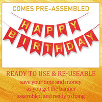Happy Birthday Banner,Pre-Strung Black and Gold Party Decorations，16ft Pre-Strung Hanging Sign - red - image 4