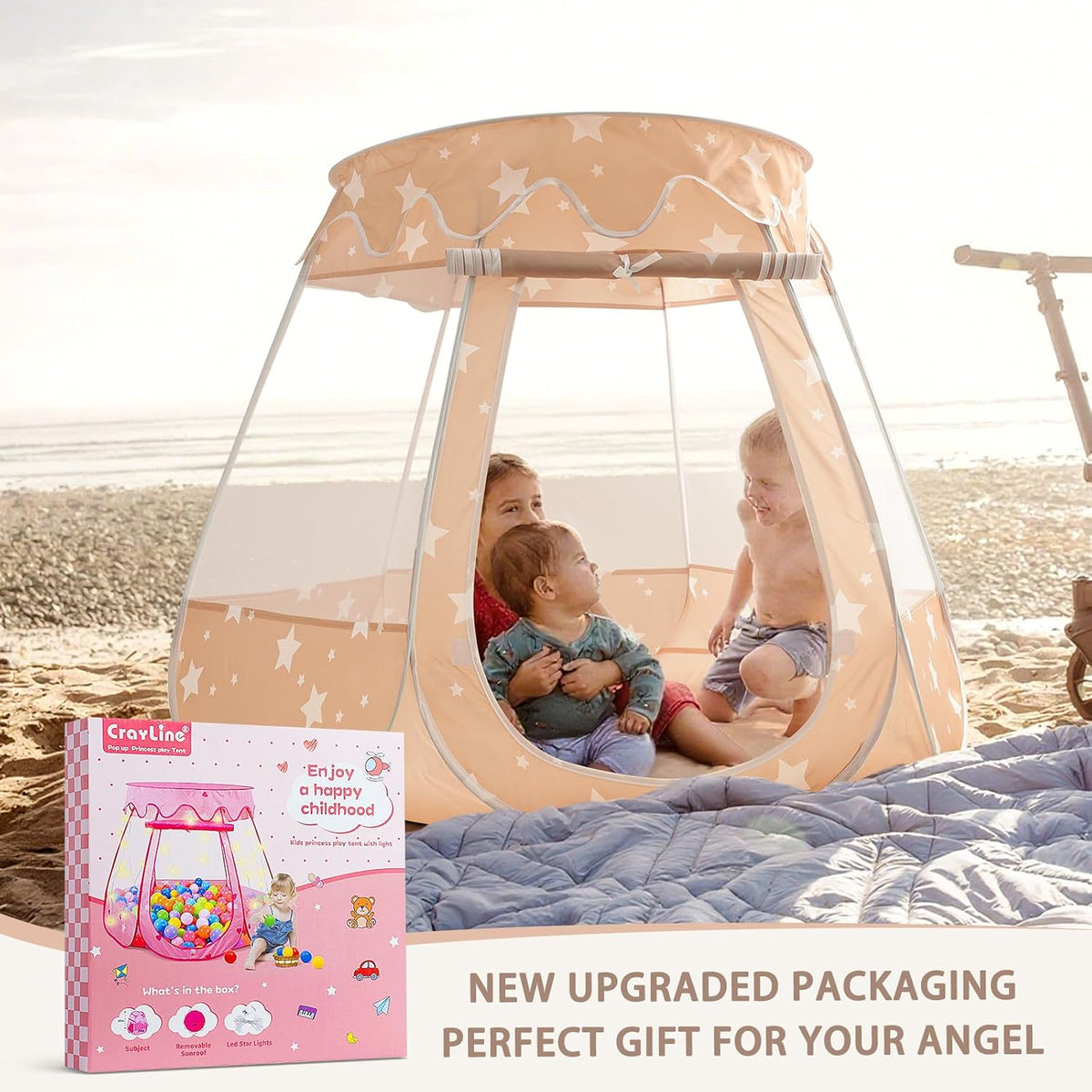 Crayline Pop Up Princess Tent with Star Light - Brown - image 4