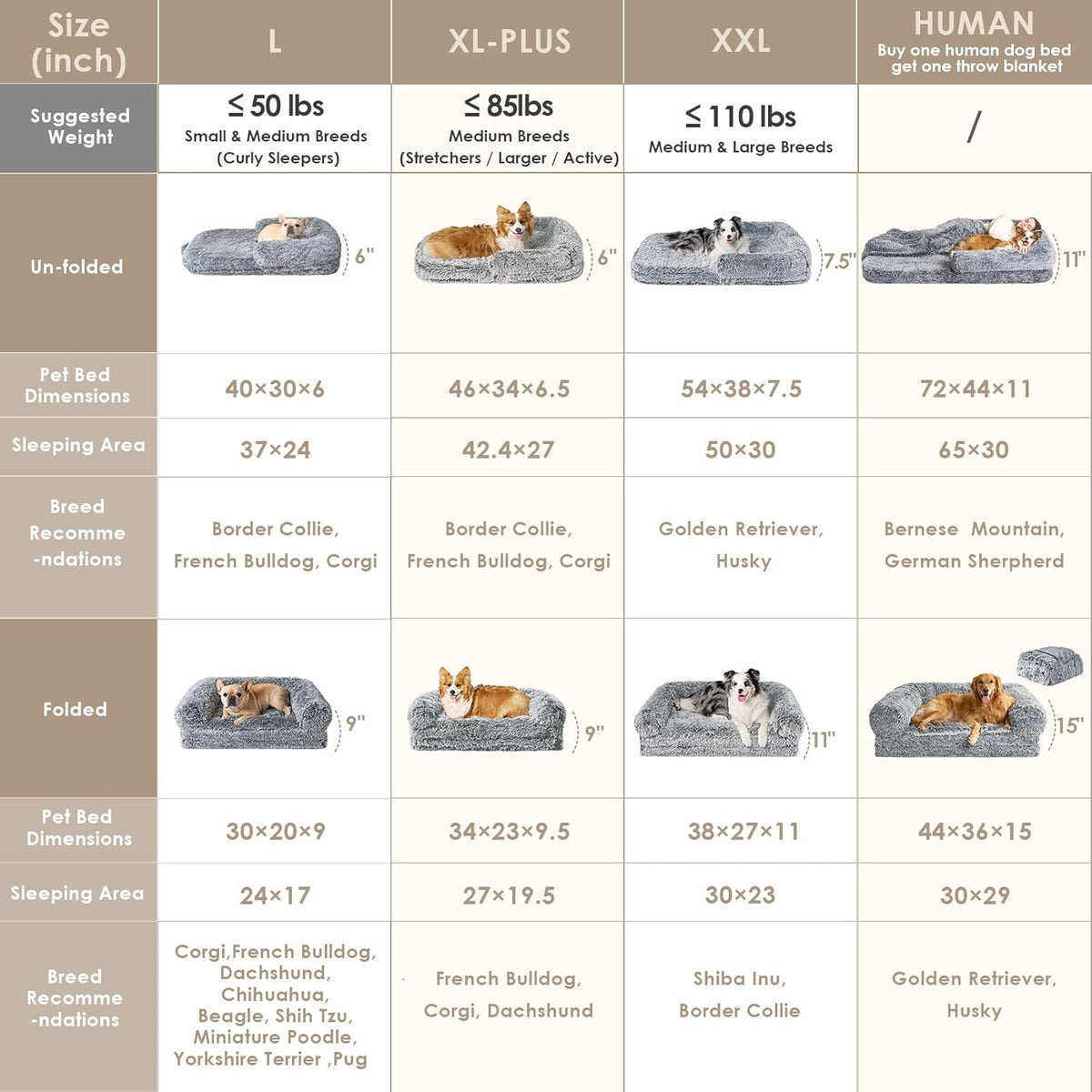 EHEYCIGA Orthopedic Foldable Human Dog Bed, 72x44x11 - 72x44x11(Folded 44x36) / Grey - image 2