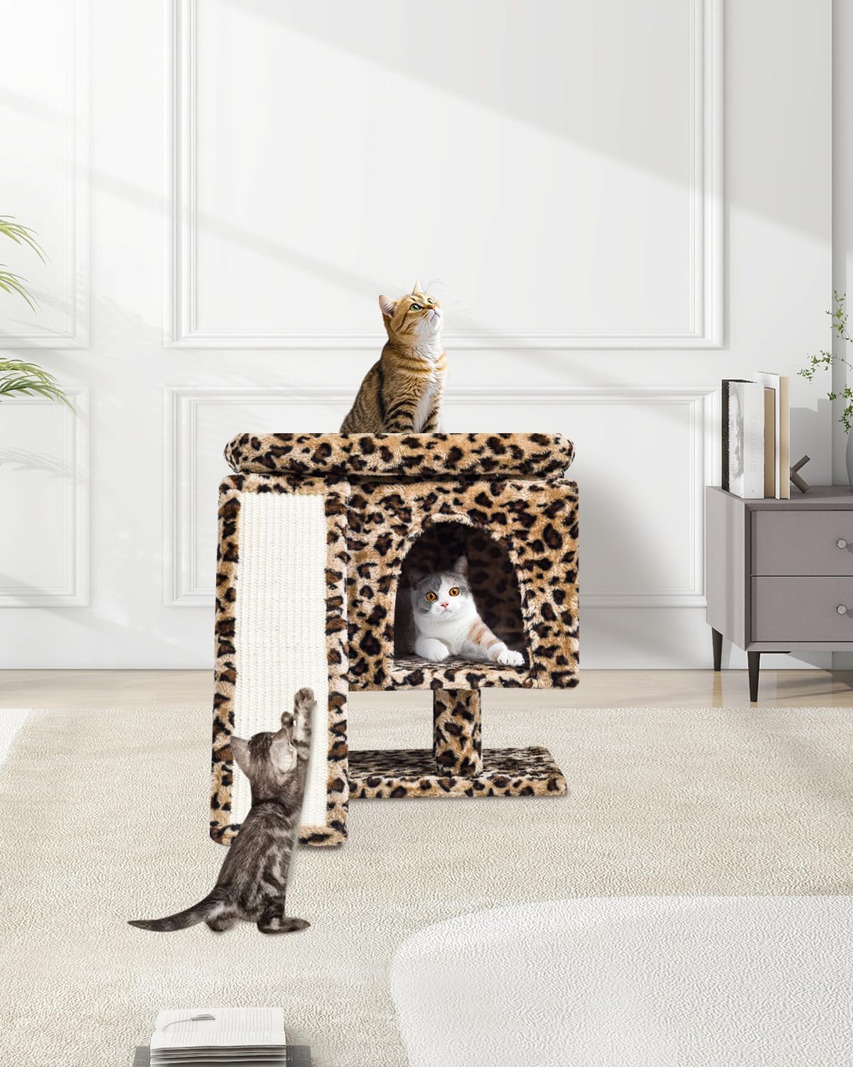 SYANDLVY Gothic Cat Tree with Coffin Bed for Indoor Cats - Leopard Print - image 2