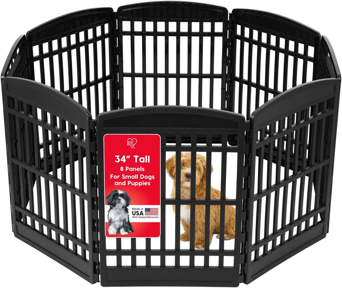IRIS USA 4-Panel Dog Playpen, Pet Enclosure - Black / 8 Panel – 34" H