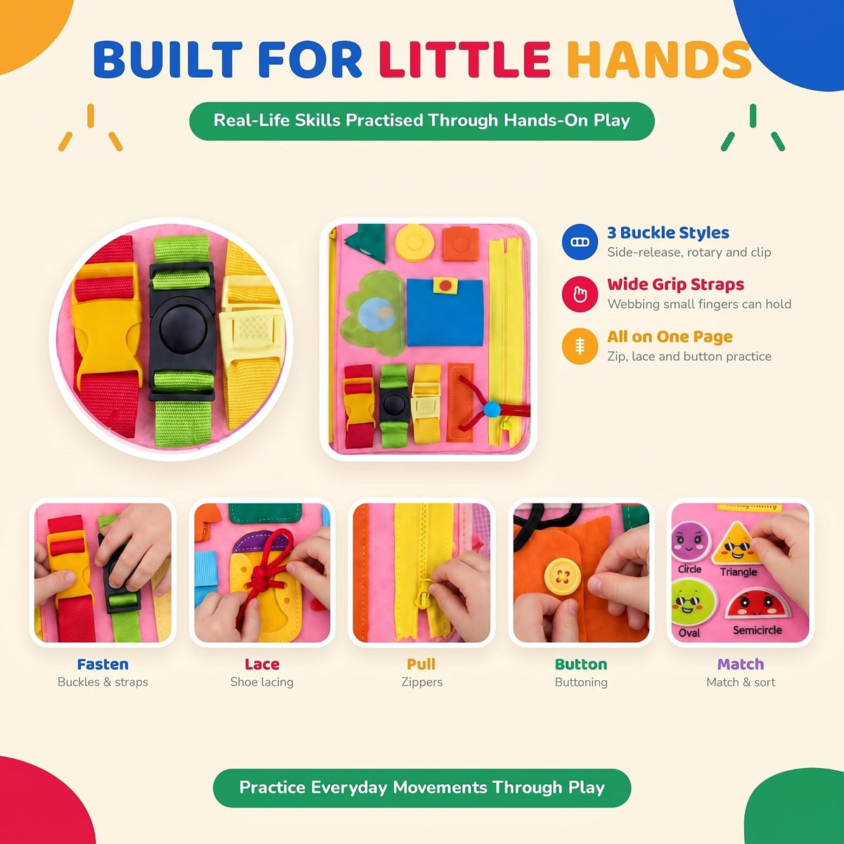 Urban Toys Montessori busy book with felt pages, zippers and buckles - view 4