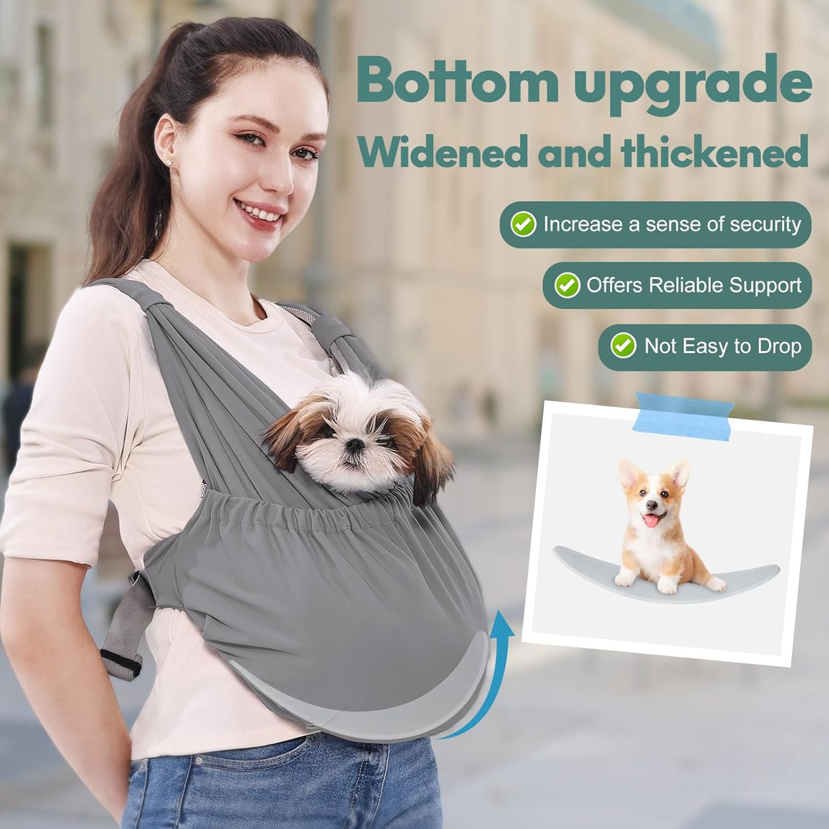 Supet Dog Sling Carrier for Small Pet - Grey / Plus - image 2