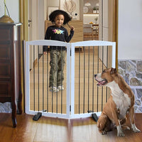 ZJSF Freestanding Panel Dog Gate for Indoor, Doorways,Stairs, or Hallways,Foldable Wooden White Pet Gates for House,Pet Gate for Dogs,Dog Fence, Puppy Gate,Support Feet Included, 32 "Height-2 Panels
