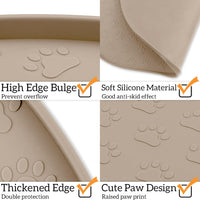 Dog Food Mat Spill-Proof Silicone Dog Bowl Mat Raised Edge Pet - Taupe / 19"L x 12"W - image 4