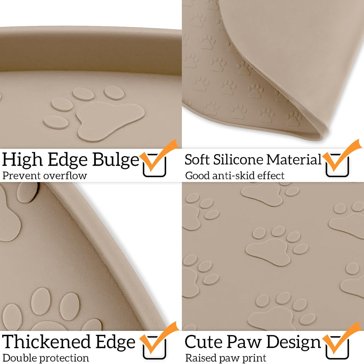 Dog Food Mat Spill-Proof Silicone Dog Bowl Mat Raised Edge Pet - Taupe / 19"L x 12"W - image 4