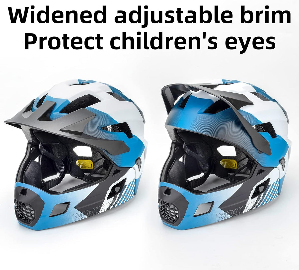 ROCKBROS Kids Full Face Bike Helmet Lightweight Detachable MTB Helmet – Fun for Kids & Family - Blue White Black / Medium - image 4