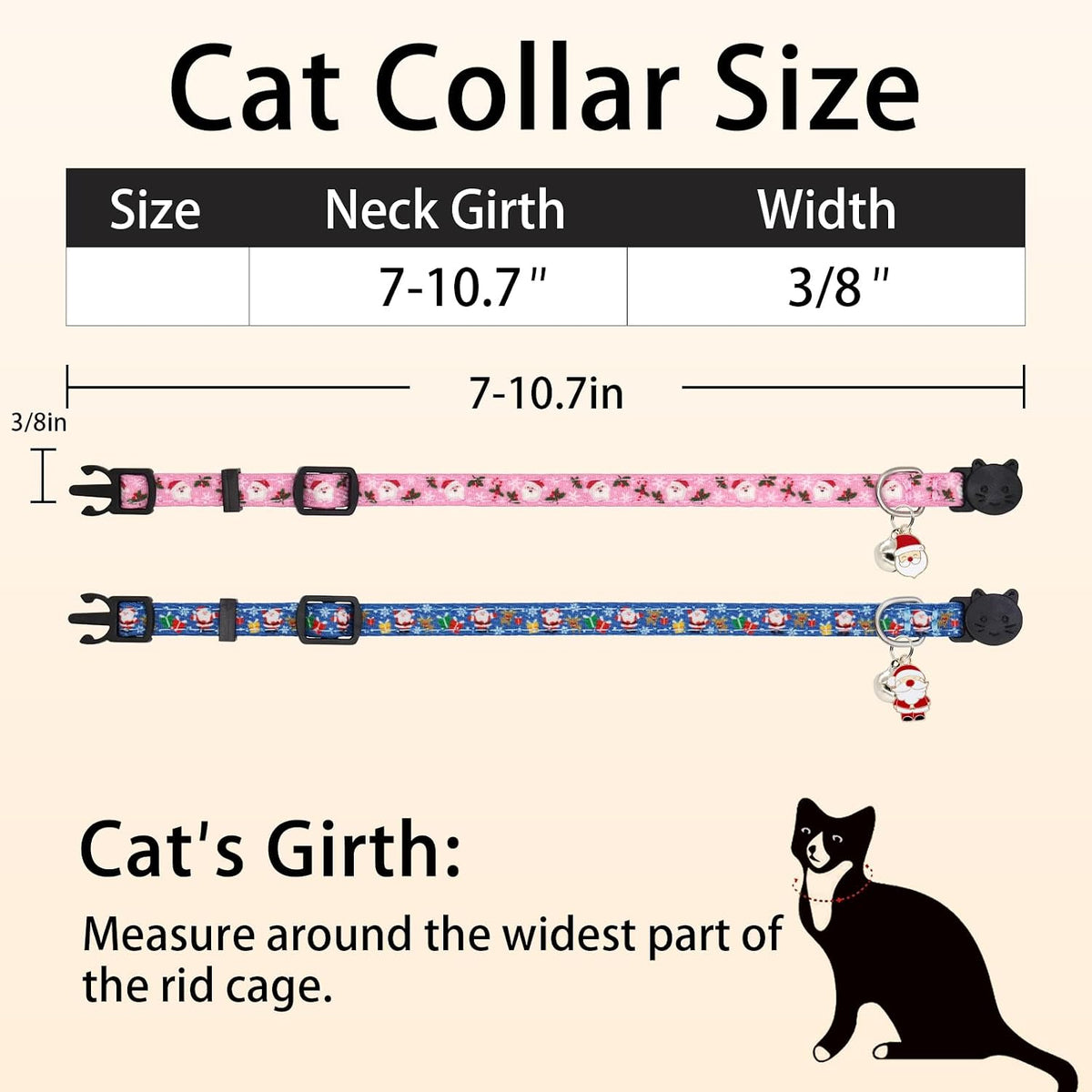 Halloween Cat Collar, Cotton 2 Pack Cat Collar with Bells - Xmas / 7-11'' - image 4