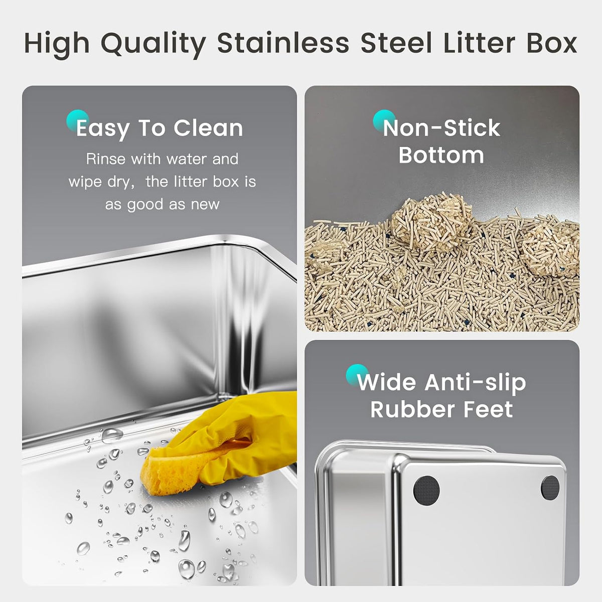 Tripamin 15”Stainless Steel Cat Litter Box Enclosure - Translucent Black / XX-Large #2 - image 4