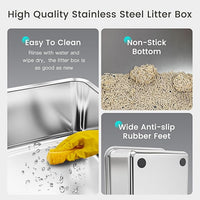 Tripamin 15” XL Stainless Steel Cat Litter Box Enclosure, XXL Stainless Steel High Sides with Lid, Extra Large Metal Cat Litter Box (Translucent Black, XX-Large)