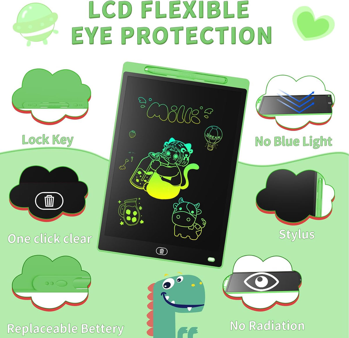 [2 Pack] Genialba LCD Writing Tablet 10-Inch Colorful Doodle Board - Green / 8.5 Inch / 1 - image 2