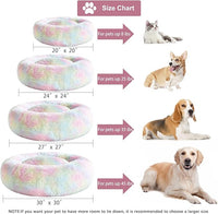 WNPETHOME Calming Dog Bed Cat Bed Donut, Faux Fur Pet Bed Self-Warming Donut Cuddler, Comfortable Round Plush Dog Beds (24 x 24 x 8 Inch, Rainbow)