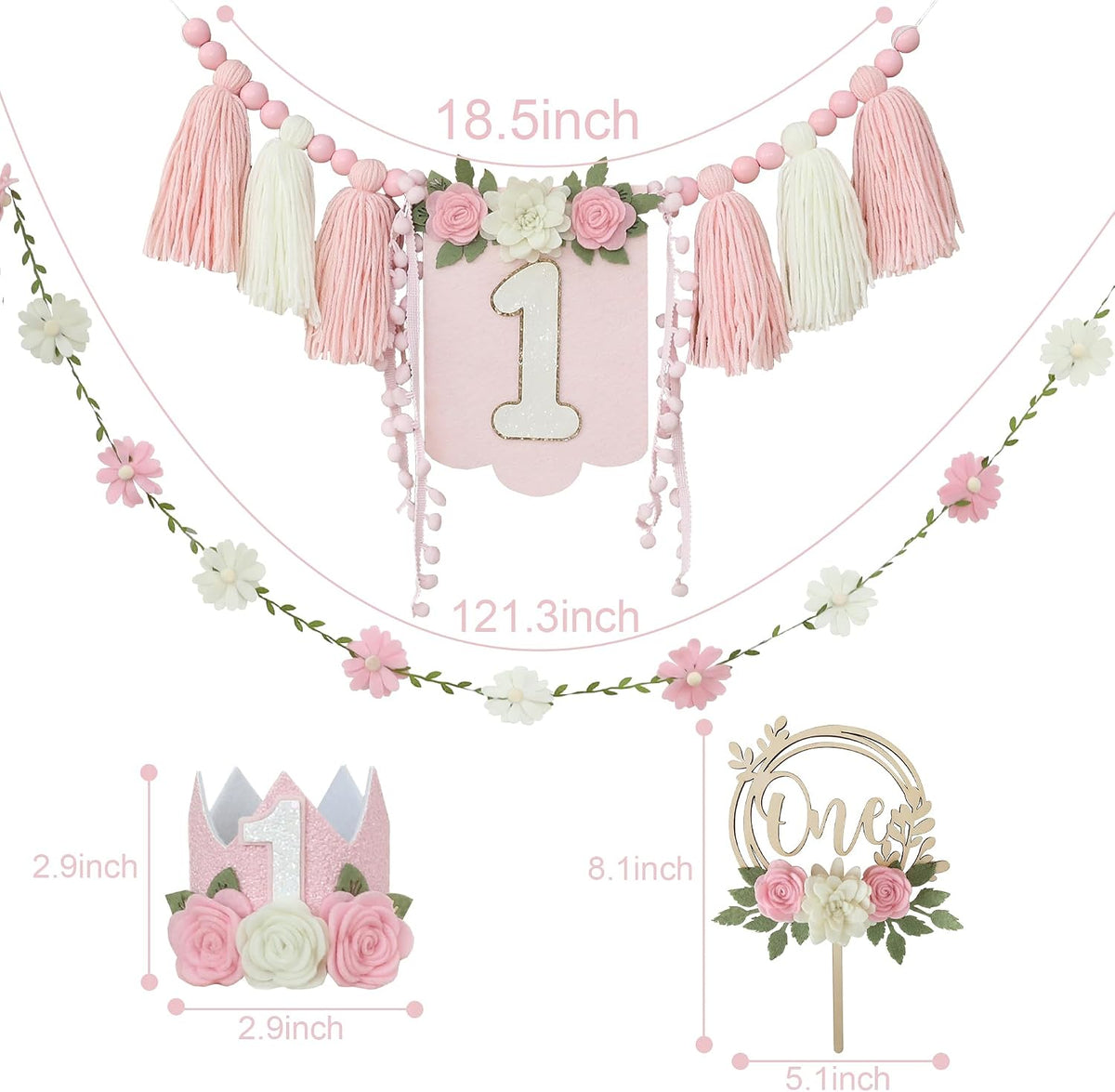 DCJHFJ First Birthday Decorations for Boy Highchair Banner One - White Pink - image 4