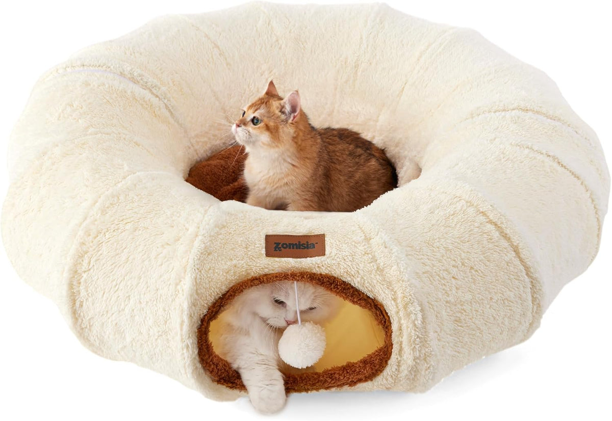 Cat Tunnel Bed for Indoor Cats - Beige / Standard