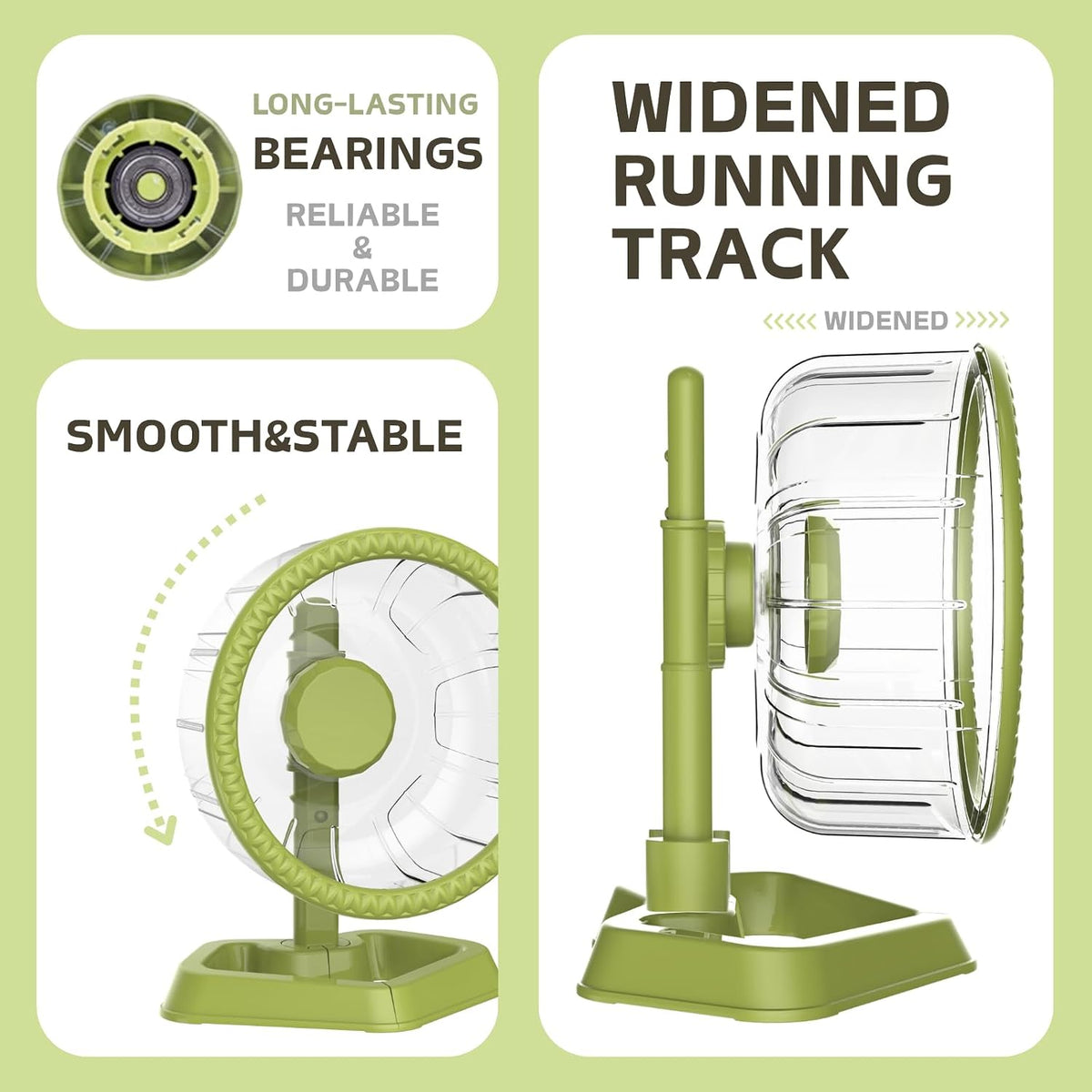 Hamster Wheel, Quiet Spinner Hamster Running Exercise Wheel with Adjustable Stand for Small Animals - Green / Medium(7.6 inch) - image 2