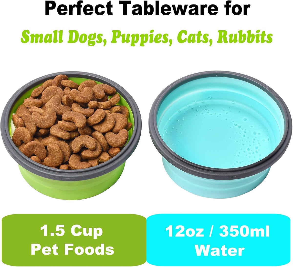 Joyinjojo Collapsible Dog Bowls with Lids - Small / Blue / Green - image 3