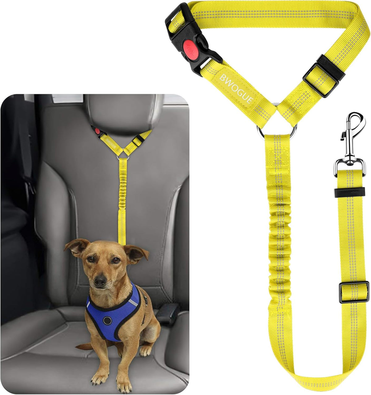 Dog Seat Belt for Car, Headrest Restraint Safety Lead, Dogs Cats – Essentials for Dogs - Yellow / Elastic
