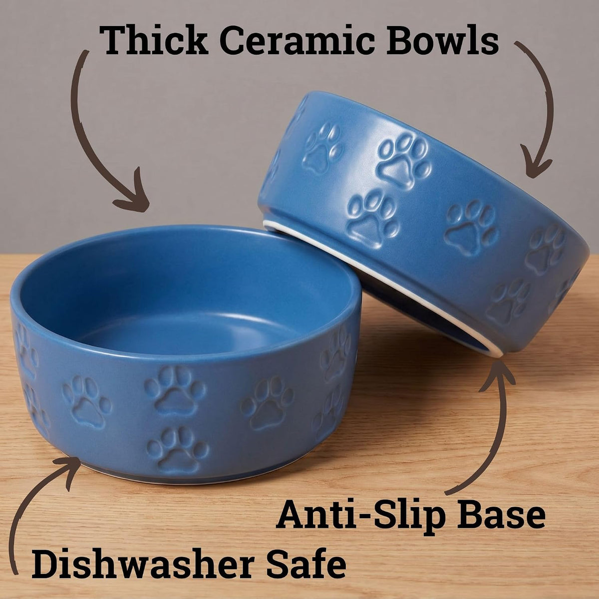 Ceramic Dog Bowl Set of 2 with Anti-Skid Base, 5.5"W x 2"H - Small / Blue - image 2