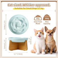 Melamine Slow Feeder Cat Bowls, Dishwasher Safe - Blue + Bamboo Base / 7"H - image 2