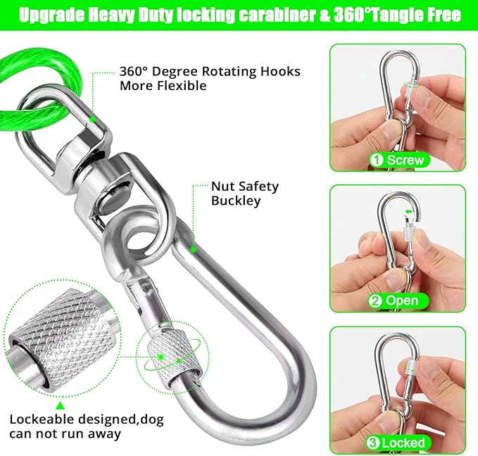 Jenico Dog Tie Out Cable, 10-150FT Runner Cable with Swivel Hook and Shock Spring, Yard & Camping Dog Leash Tether for Small to Medium Pets Up to 500 LBS