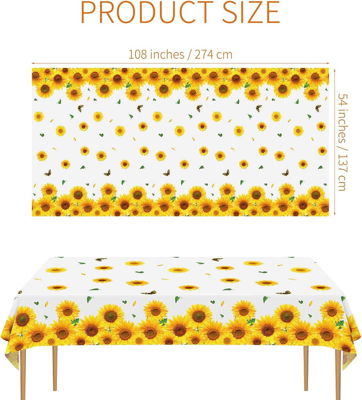 durony 2 Pieces Halloween Candy Corn Disposable Tablecloths 108 x 54 - 3 / Sunflower - image 2