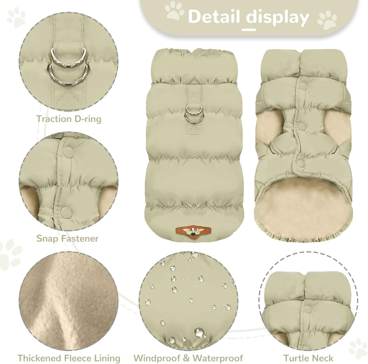 Warm Fleece Dog Jacket Coat for Small Medium Dog Winter Clothes Girl – Essentials for Dogs - Khaki / Small - image 4