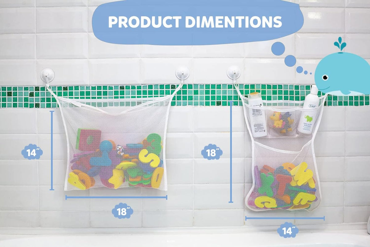 2 x Mesh Bath Toy Organizer + 8 Ultra Strong Hooks - White x2 - image 2
