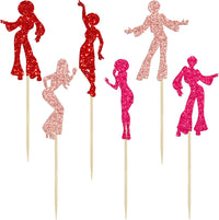 Gyufise 24Pcs Dance King Cupcake Toppers Glitter Jazz Dancers Happy - Red - image 3