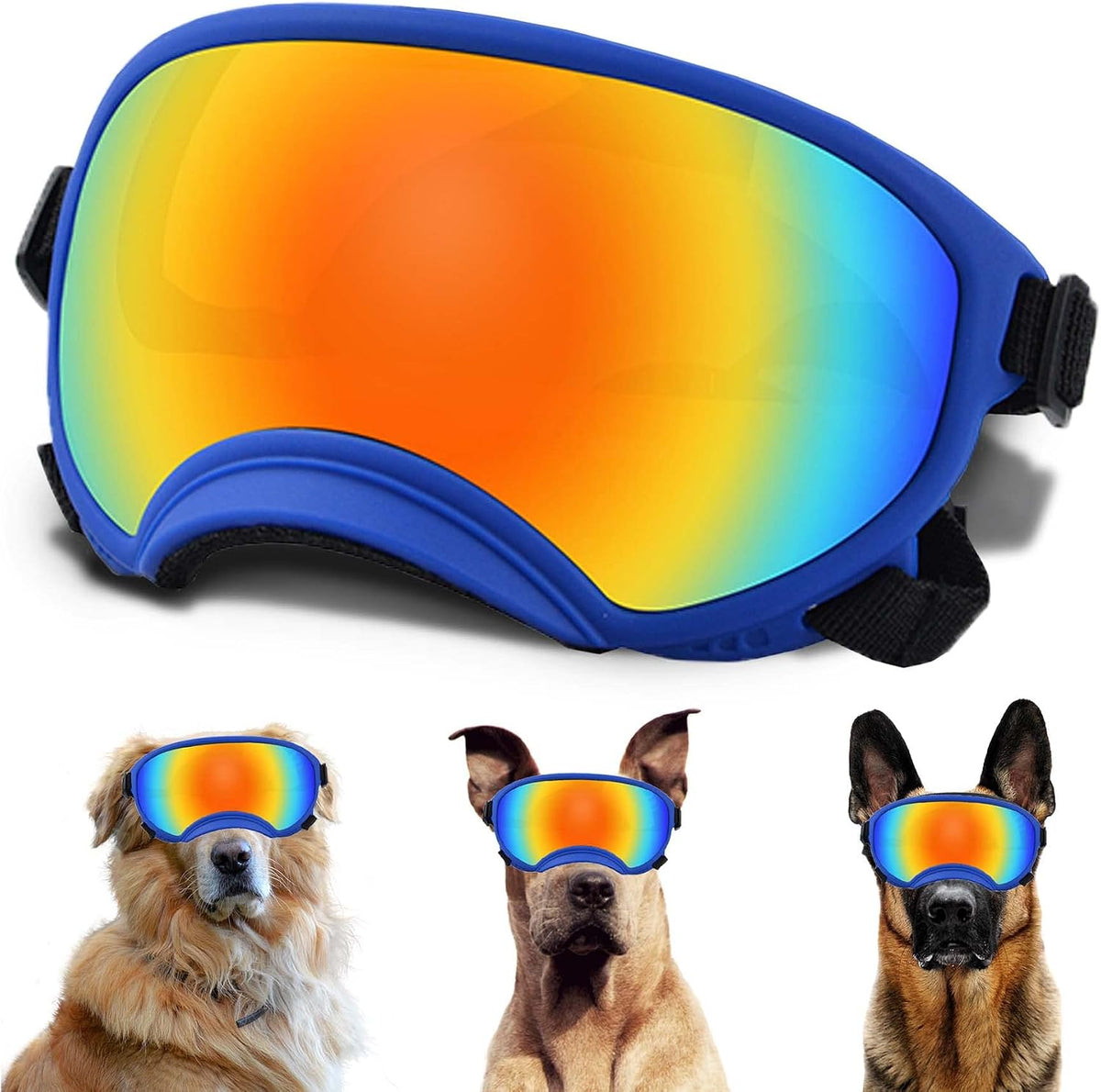 Medium Dog Sunglasses with Adjustable Strap UV Protection - Large size-Blue frame colored lenses