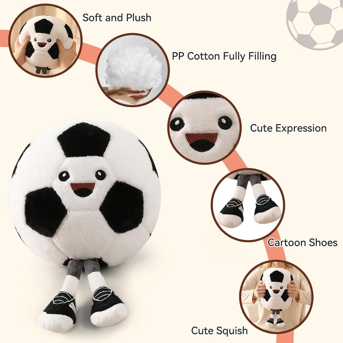 KUCCO-PILLOW 11 inch soccer ball plush pillow with two little legs - view 18