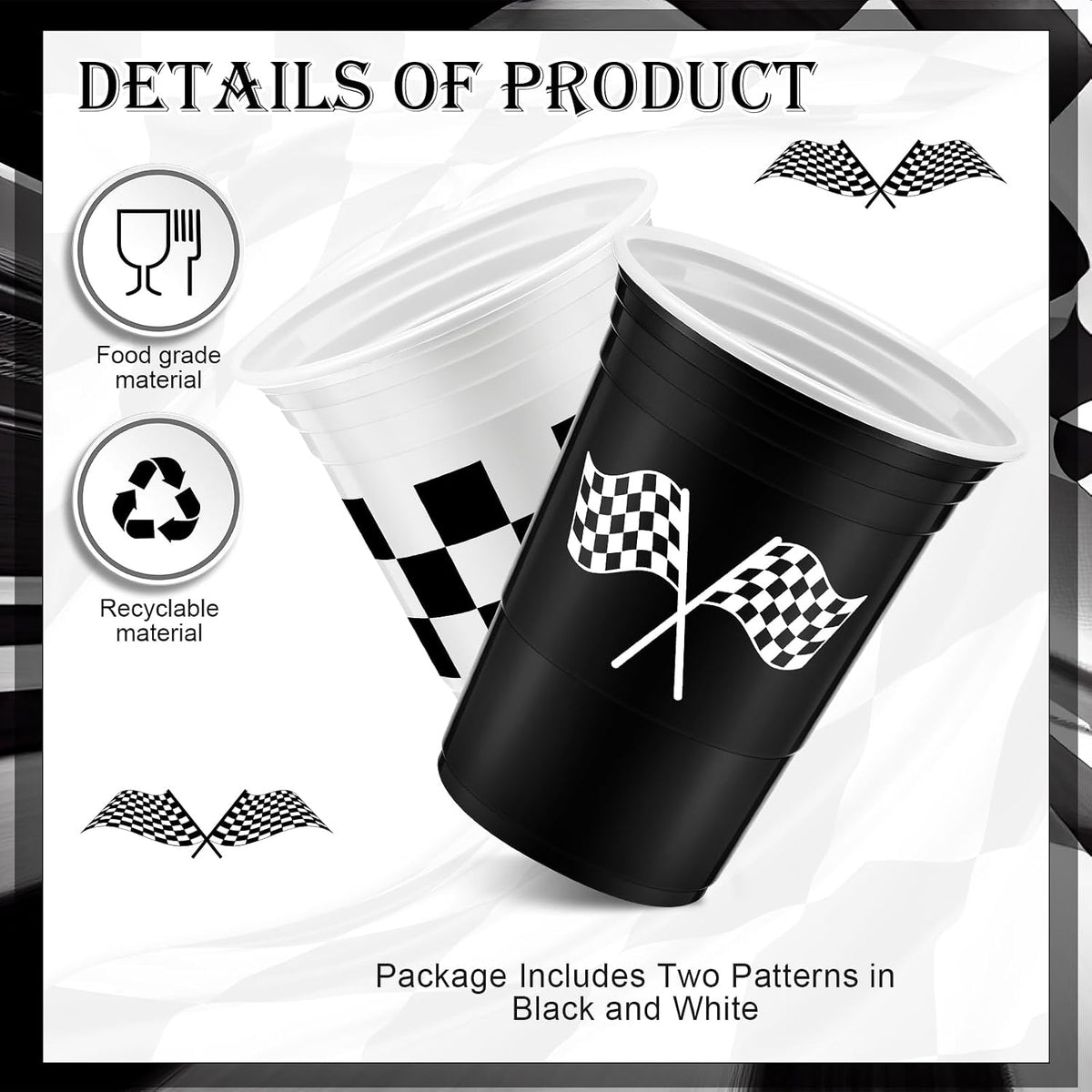 Norme 48 Pcs Checkered Flag Plastic Cups - Checkered Flag - image 2