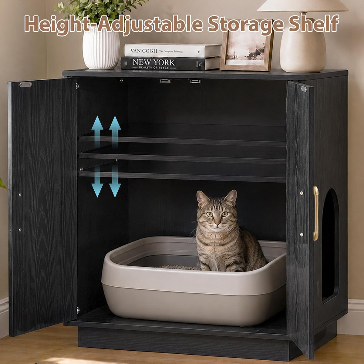 Gitelsnour 30.9'' Litter Box Enclosure Furniture, Hidden Storage - 27.6'' L x 17.7'' W x 31.3'' H / Black - image 4